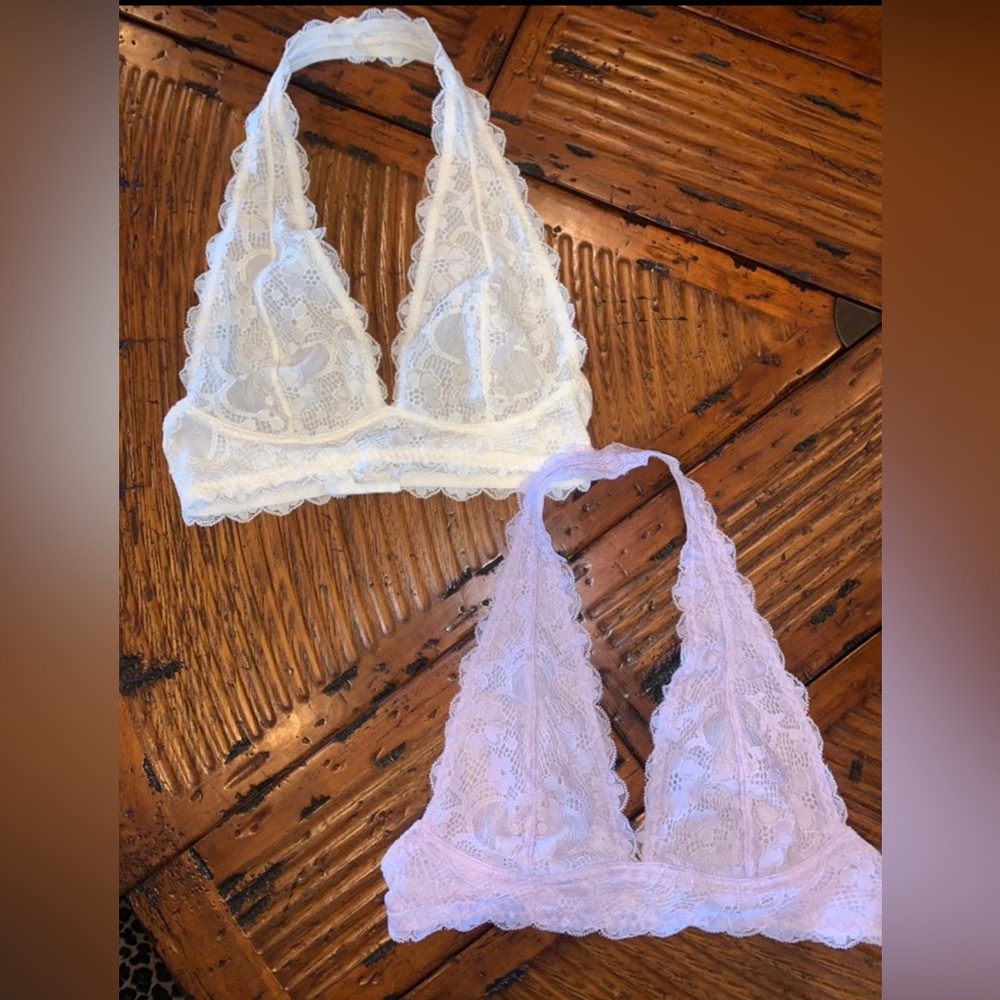 Free People Intimately Galloon Lace Bralettes - (2) 1-Lilac and 1-White